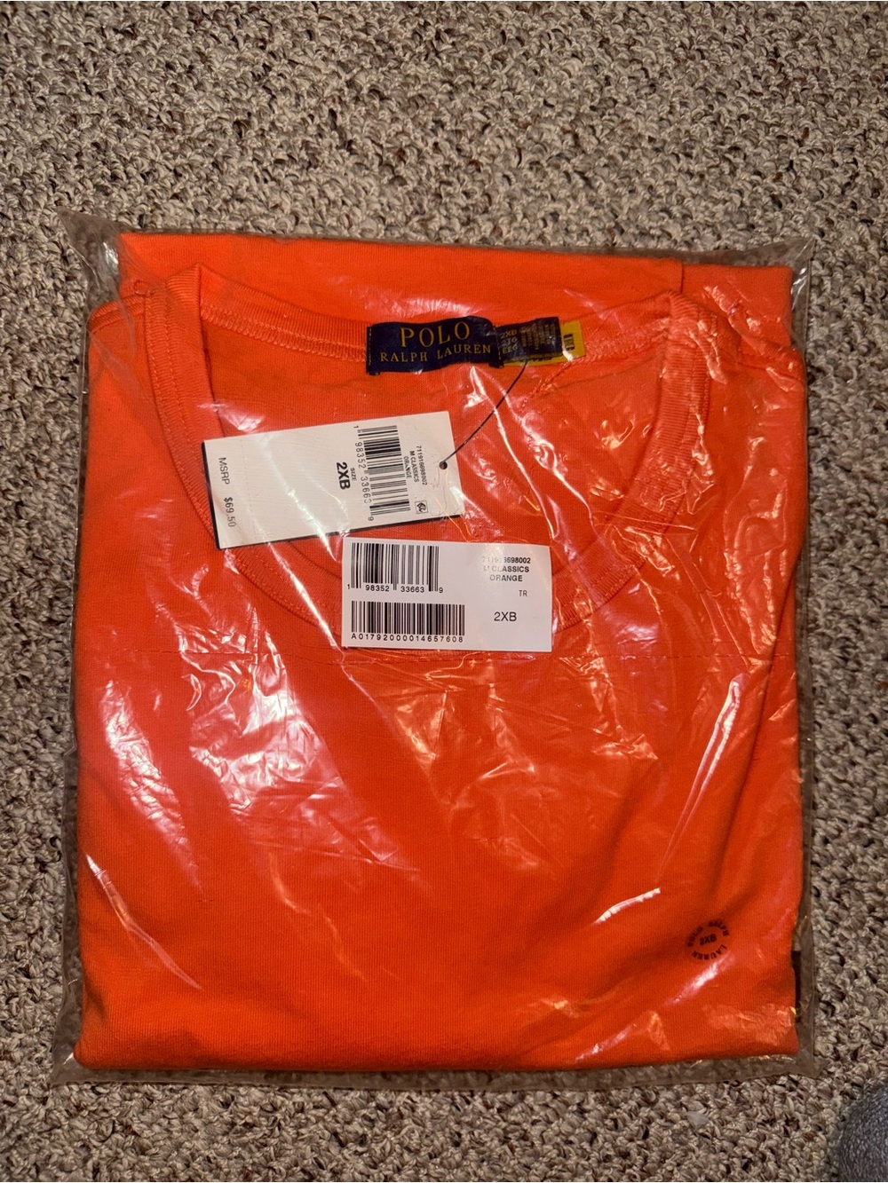 Polo by Ralph Lauren Men’s Bright Orange Crew Neck T-Shirt